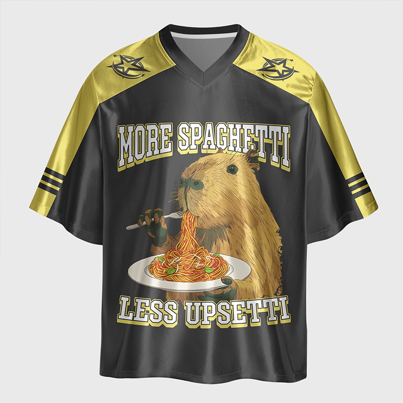  Tokyo-Tiger Capybara Eating Pasta Glossy Oversized Jersey