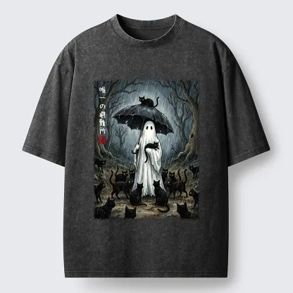Tokyo‑Tiger Ghost Cat Shelter Washed T‑Shirt