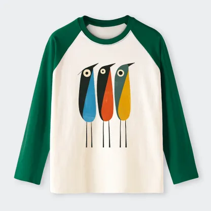 Tokyo-Tiger Bold Shape Birds Raglan Long Sleeve T-shirt