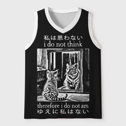 Tokyo-Tiger Contemplating Cat Woodcut Mesh Tank Top