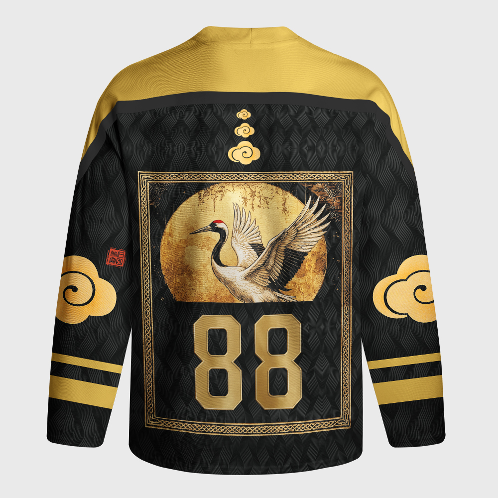 Tokyo-Tiger Vintage Japanese Crane Kanji Long-Sleeve Hockey Jersey