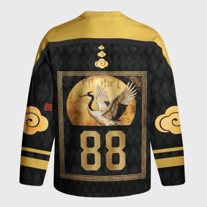 Tokyo-Tiger Vintage Japanese Crane Kanji Long-Sleeve Hockey Jersey