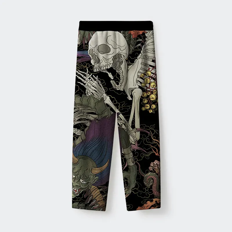 Tokyo-Tiger Japanese Yokai And Skeletons Flannel Pajama Set