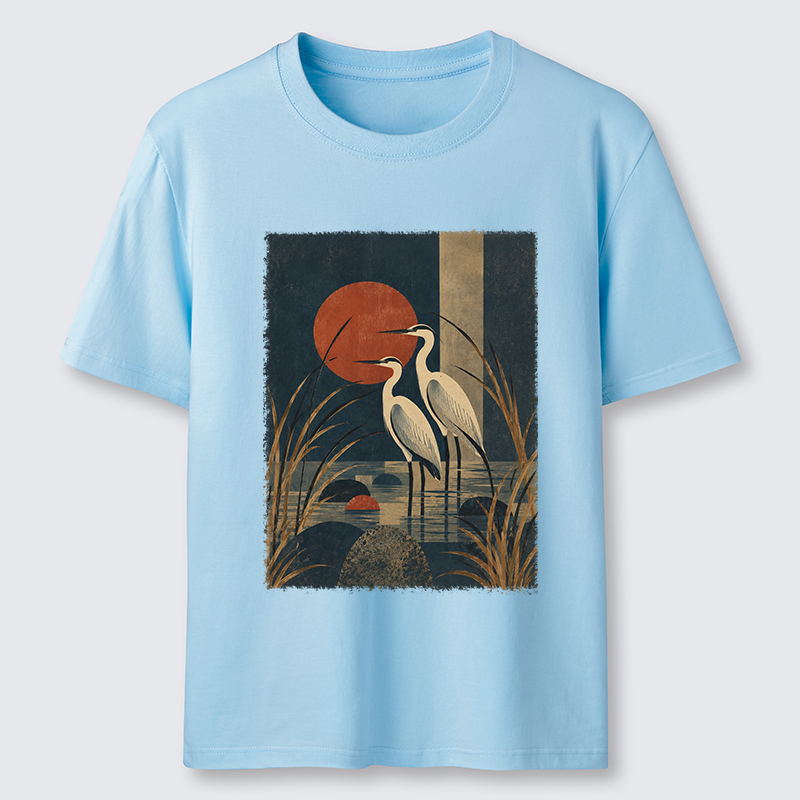 Tokyo-Tiger Japanese Herons Wetland Sunset Art Classic T-Shirt