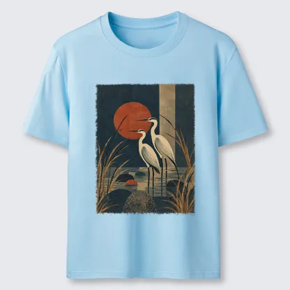 Tokyo-Tiger Japanese Herons Wetland Sunset Art Classic T-Shirt