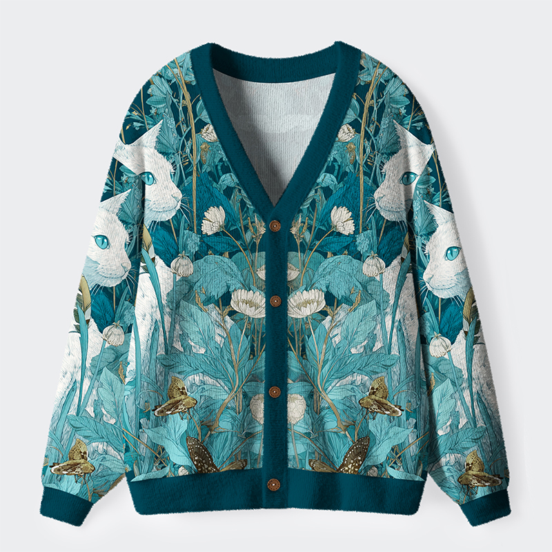 Tokyo-Tiger Blue Meadow Reverie Ugly Cardigan Sweater