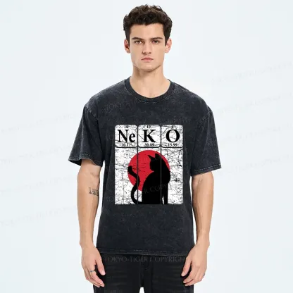 Tokyo-Tiger Vintage Cat Silhouette Washed T-Shirt