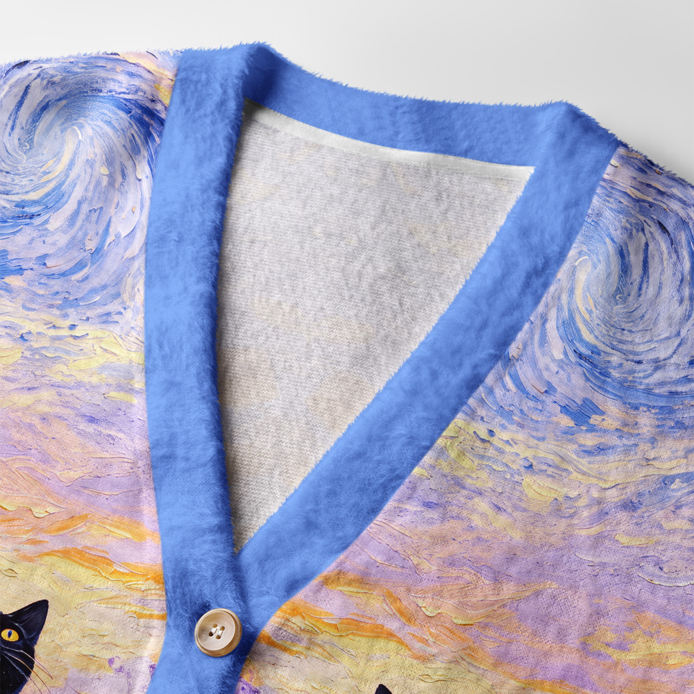 Tokyo-Tiger Van Gogh Starry Night Cat Ugly Cardigan Sweater