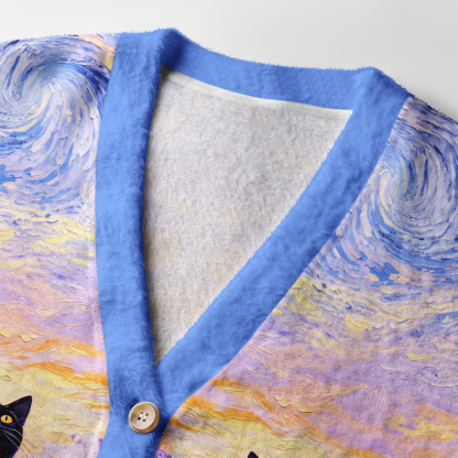 Tokyo-Tiger Van Gogh Starry Night Cat Ugly Cardigan Sweater