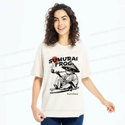 Tokyo-Tiger Samurai Frog Funny Washed T-Shirt