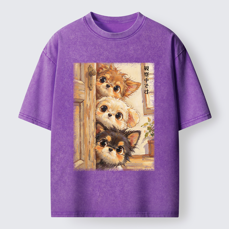 Tokyo-Tiger Puppies Are Peeking At You Washed T-Shirt