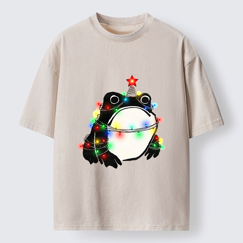 Tokyo-Tiger Christmas Lights Frog Washed T-Shirt