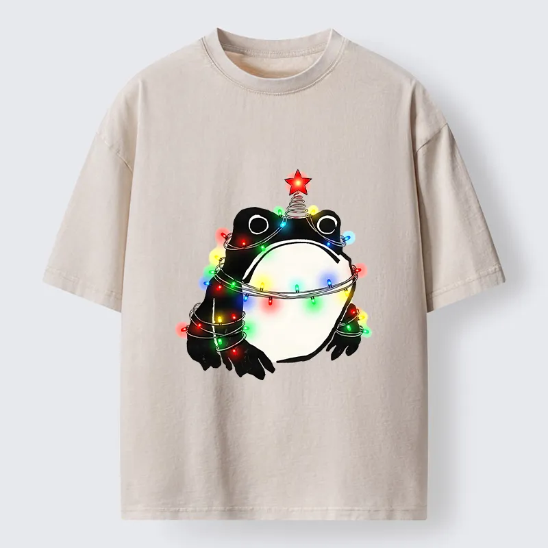 Tokyo‑Tiger Christmas Lights Frog Washed T‑Shirt Sale