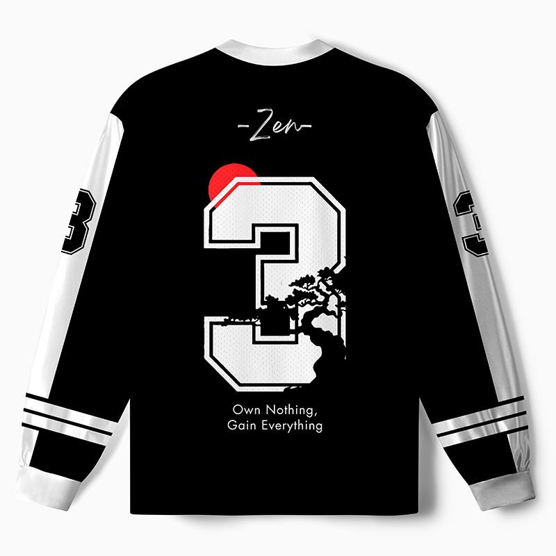 Tokyo-Tiger Japanese Zen Kanji Paneled Long Sleeve Jersey