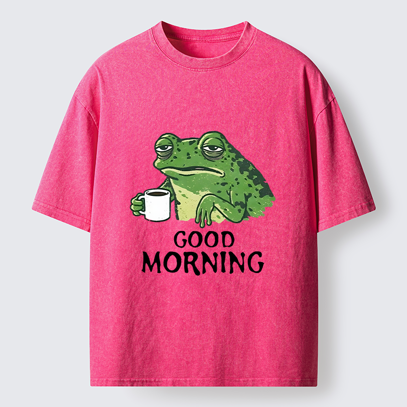 Tokyo-Tiger Morning Coffee Frog Meme Washed T-Shirt