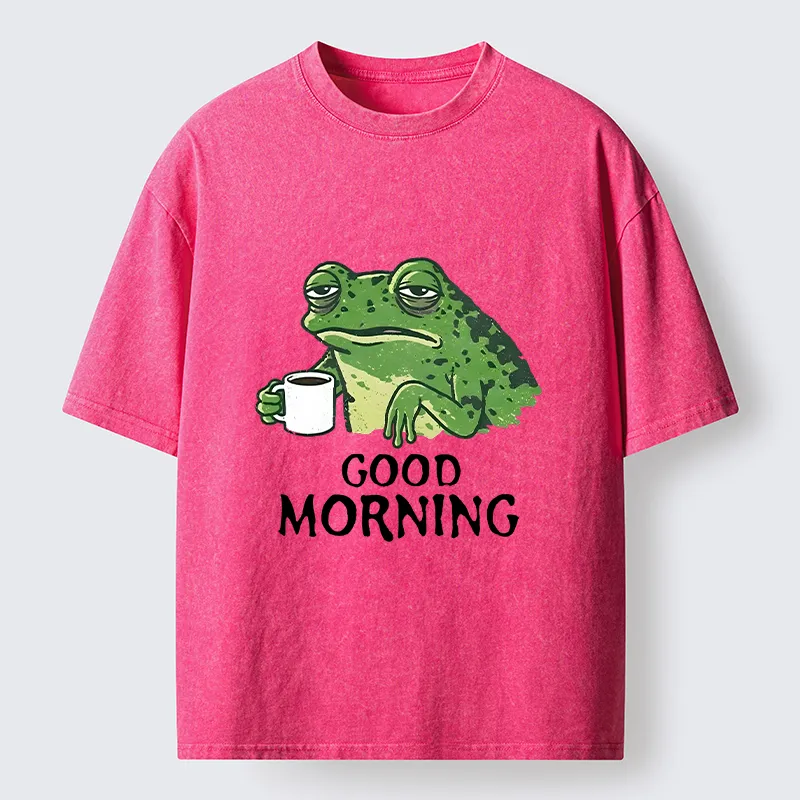 Tokyo-Tiger Morning Coffee Frog Meme Washed T-Shirt