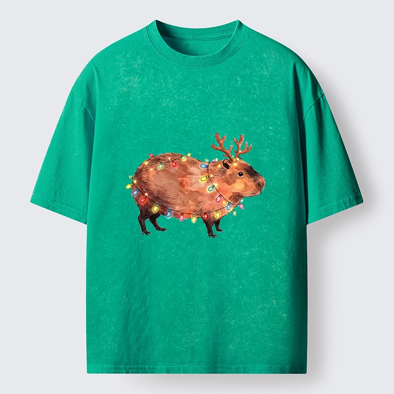 Tokyo‑Tiger Christmas Capybara Glow Washed T‑Shirt