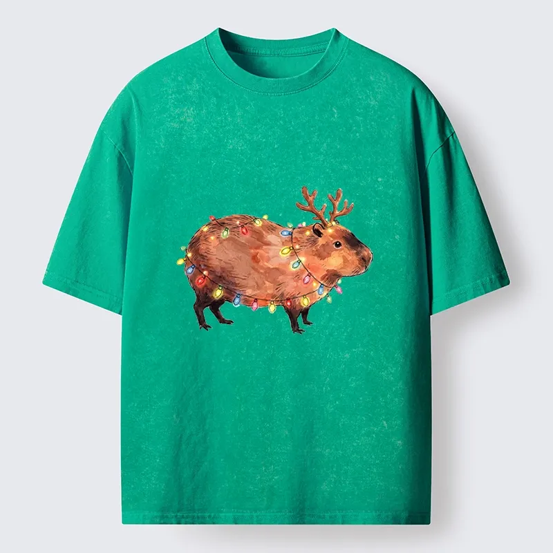 Tokyo‑Tiger Christmas Capybara Glow Washed T‑Shirt