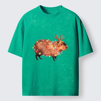 Tokyo‑Tiger Christmas Capybara Glow Washed T‑Shirt