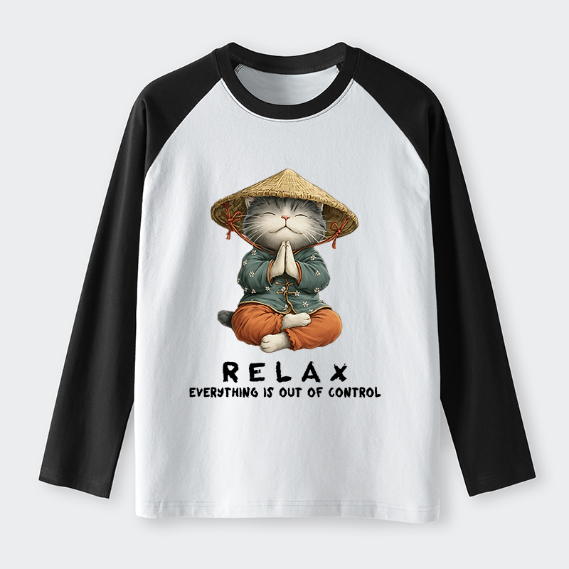 Tokyo-Tiger Zen Relax Cat Graphic Raglan Long Sleeve T-shirt