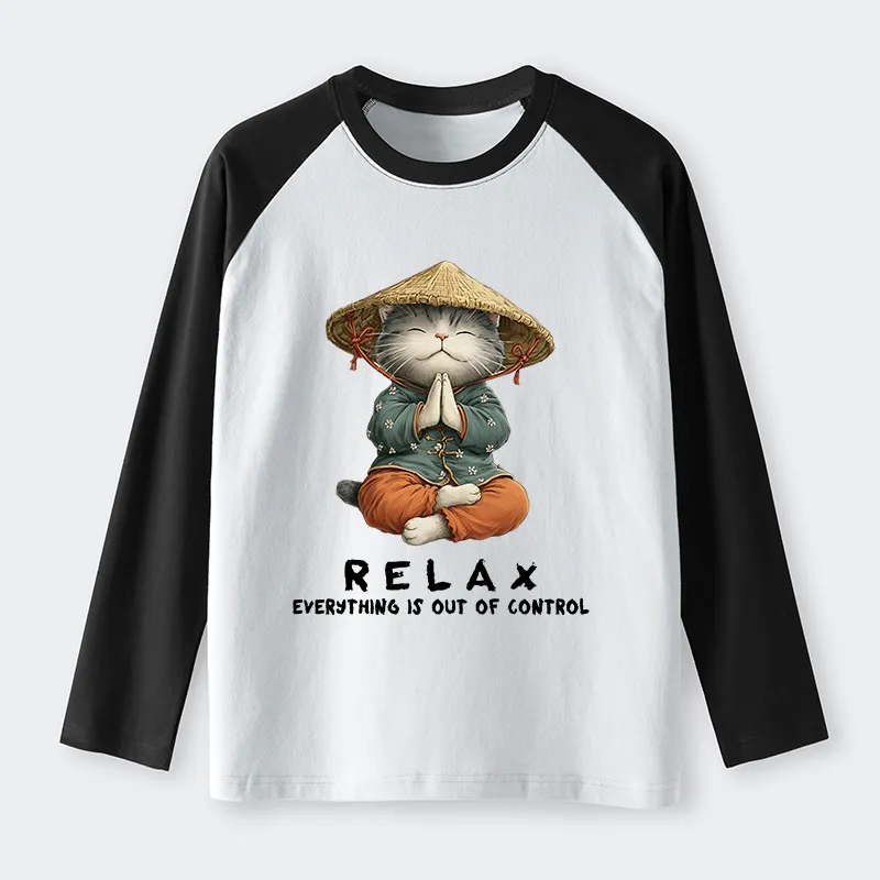Tokyo-Tiger Zen Relax Cat Graphic Raglan Long Sleeve T-shirt