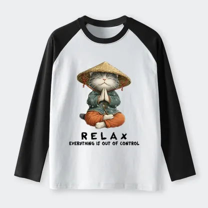 Tokyo-Tiger Zen Relax Cat Graphic Raglan Long Sleeve T-shirt