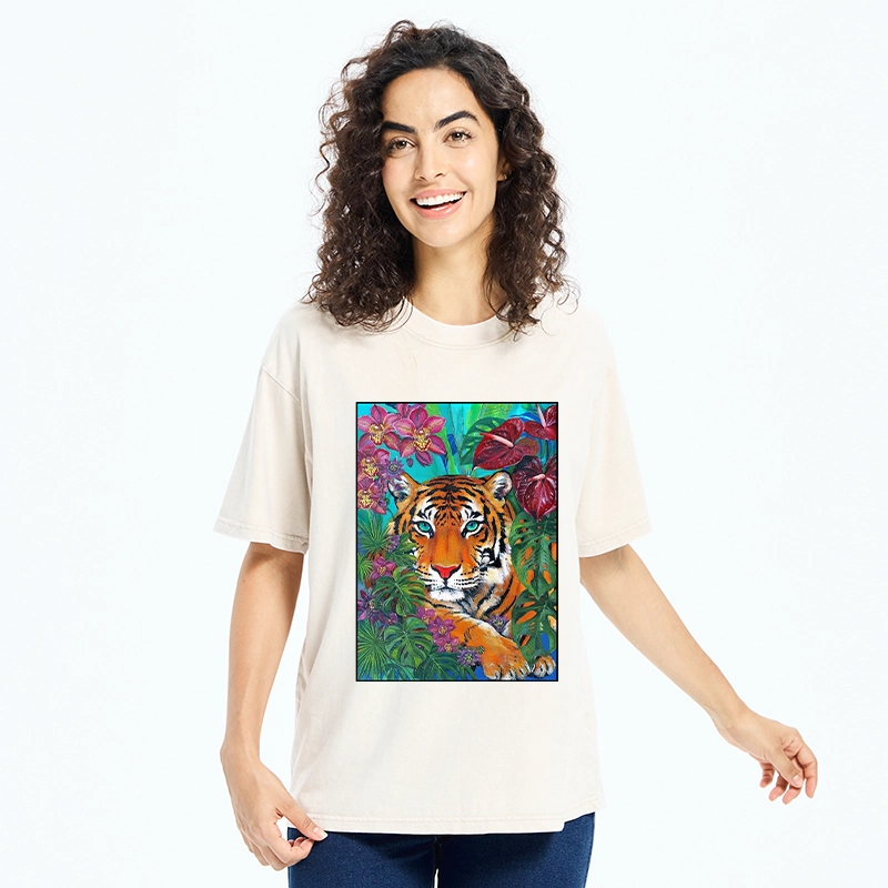 Tokyo-Tiger Floral Tiger Portrait Washed T-Shirt