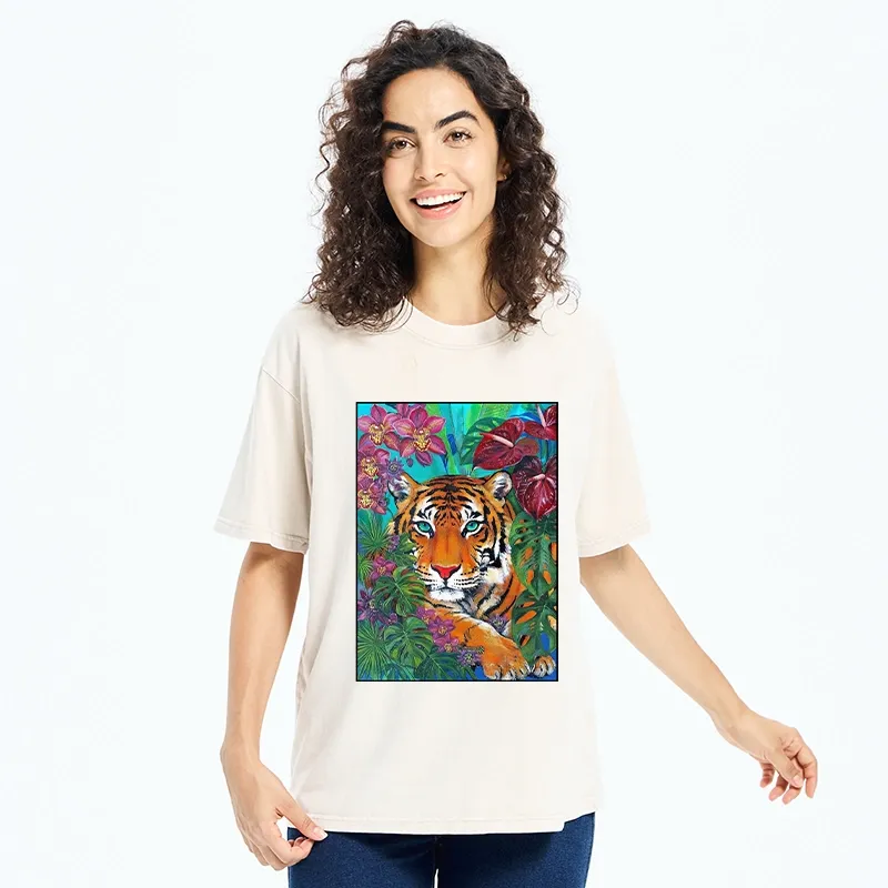 Tokyo-Tiger Floral Tiger Portrait Washed T-Shirt