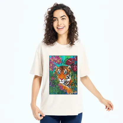 Tokyo-Tiger Floral Tiger Portrait Washed T-Shirt