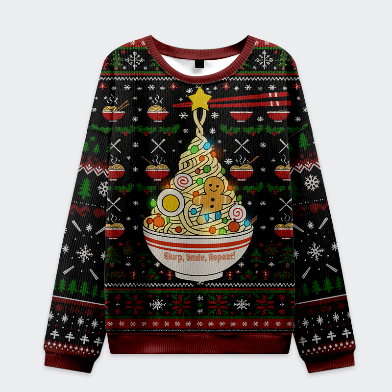 Tokyo-Tiger Noodles & Cheer Holiday Christmas Ugly Sweatshirt