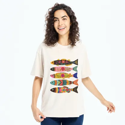 Tokyo-Tiger Colorful Patterned Fish Washed T-Shirt
