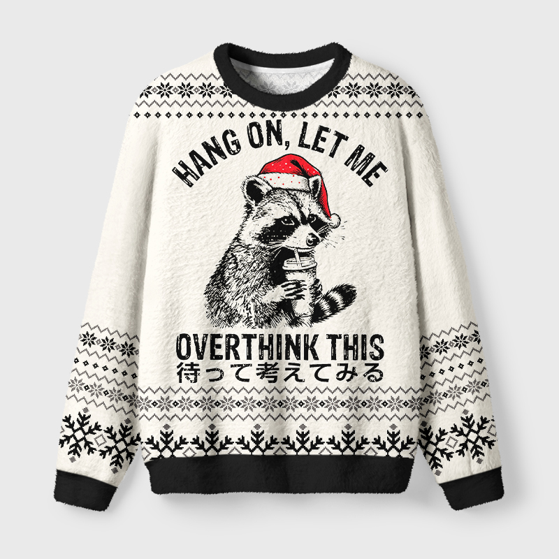 Tokyo-Tiger Overthink Raccoon Fuzzy Christmas Ugly Sweatshirt
