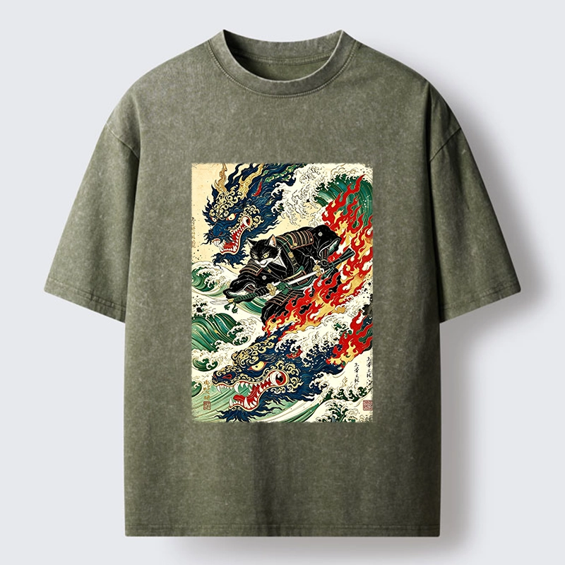 Tokyo‑Tiger Samurai Cat Beast Washed T‑Shirt