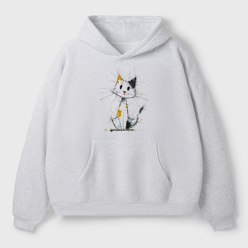 Tokyo-Tiger Minimal Splash Ink Cute Cat Adult Fleece Hoodie