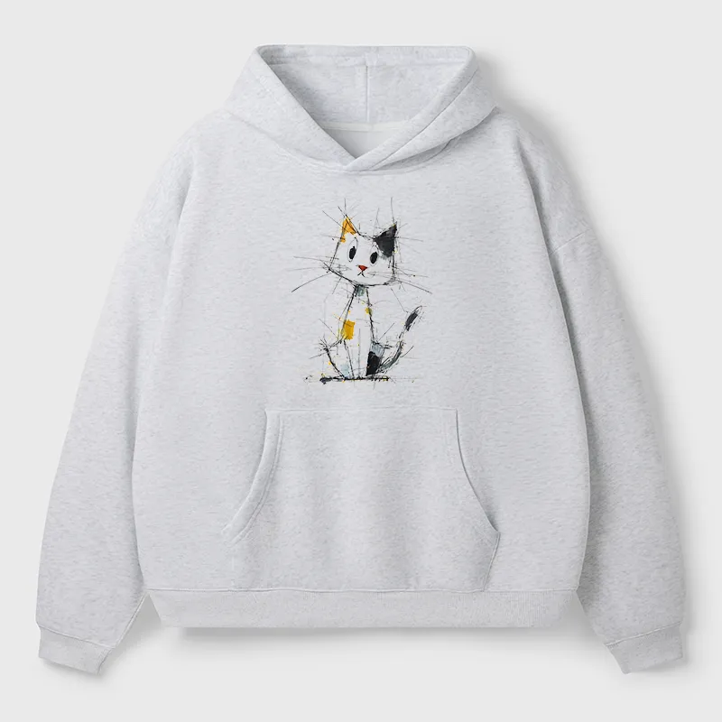 Tokyo-Tiger Minimal Splash Ink Cute Cat Adult Fleece Hoodie