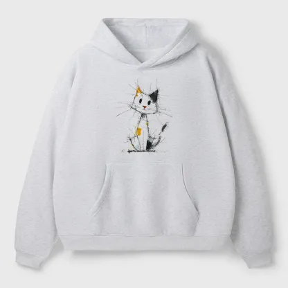 Tokyo-Tiger Minimal Splash Ink Cute Cat Adult Fleece Hoodie