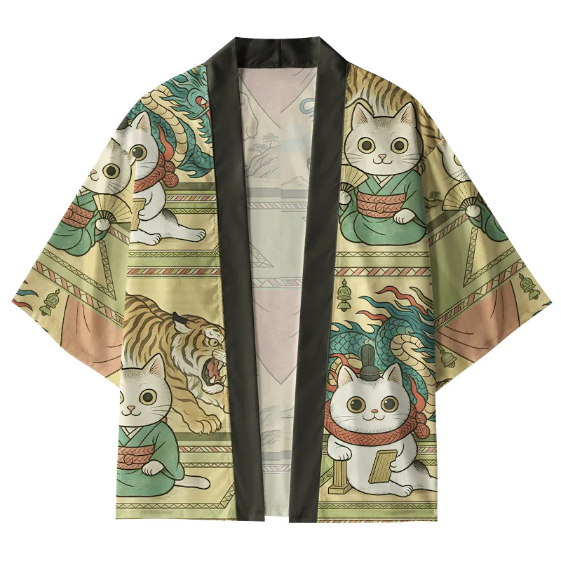 Tokyo-Tiger Cats In Traditional Attire Kimono Cardigan