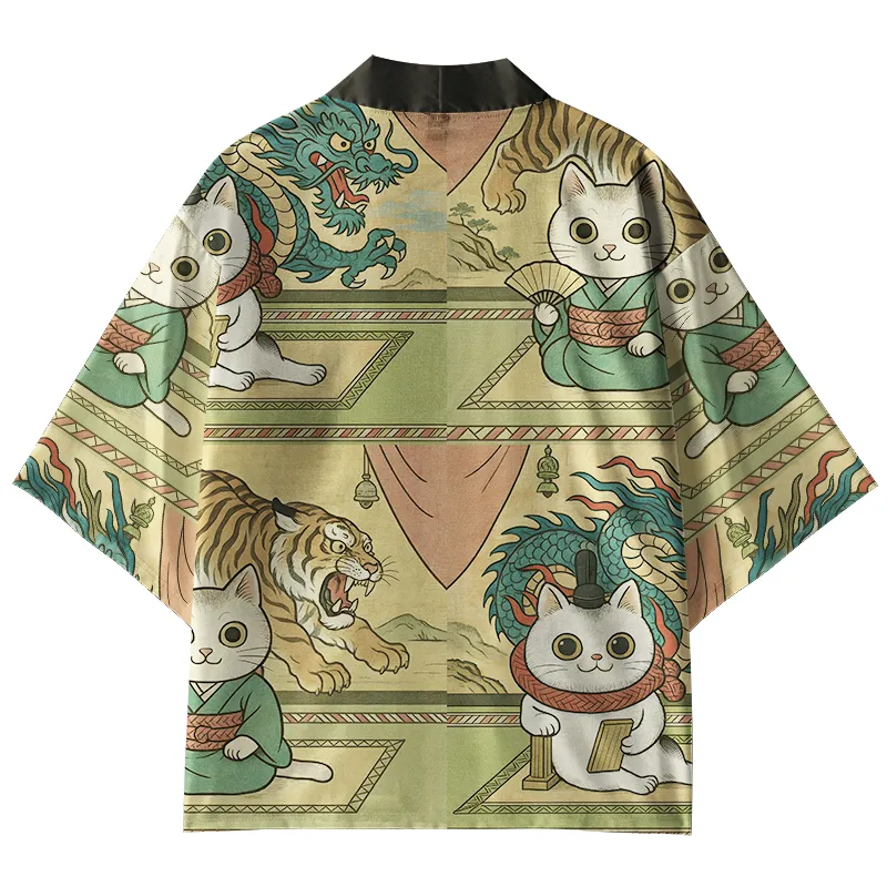 Tokyo-Tiger Cats In Traditional Attire Kimono Cardigan