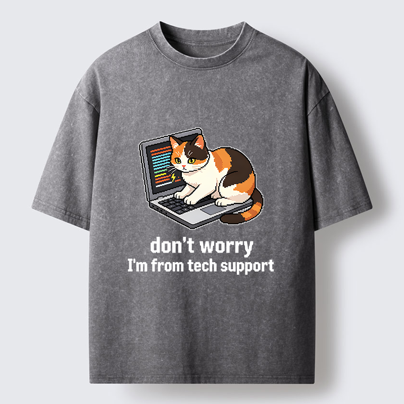 Tokyo‑Tiger Funny Tech Cat Meme Washed T‑Shirt