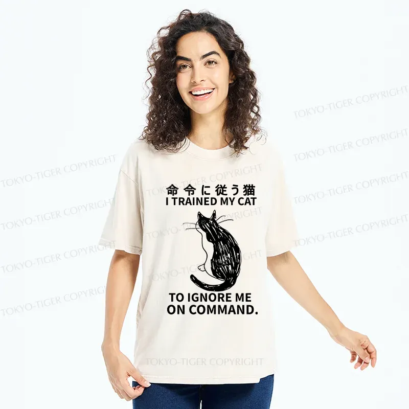 Tokyo-Tiger Cat Obeying Orders Washed T-Shirt