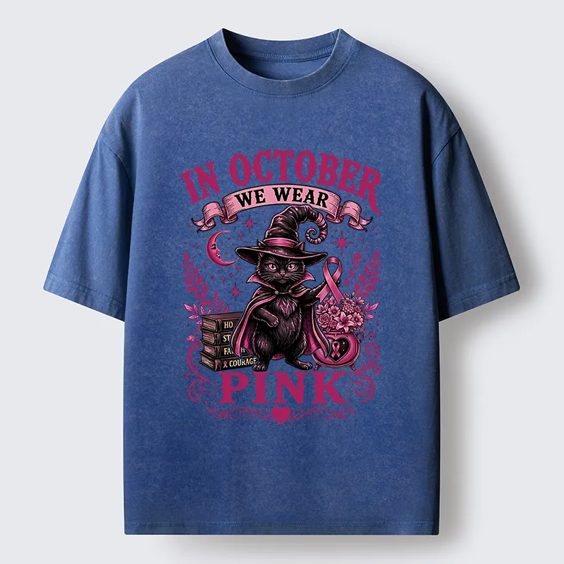 Tokyo-Tiger Witch Cat Breast Cancer Awareness Washed T-Shirt