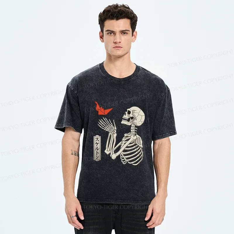 Tokyo-Tiger Flying Paper Cranes Washed T-Shirt