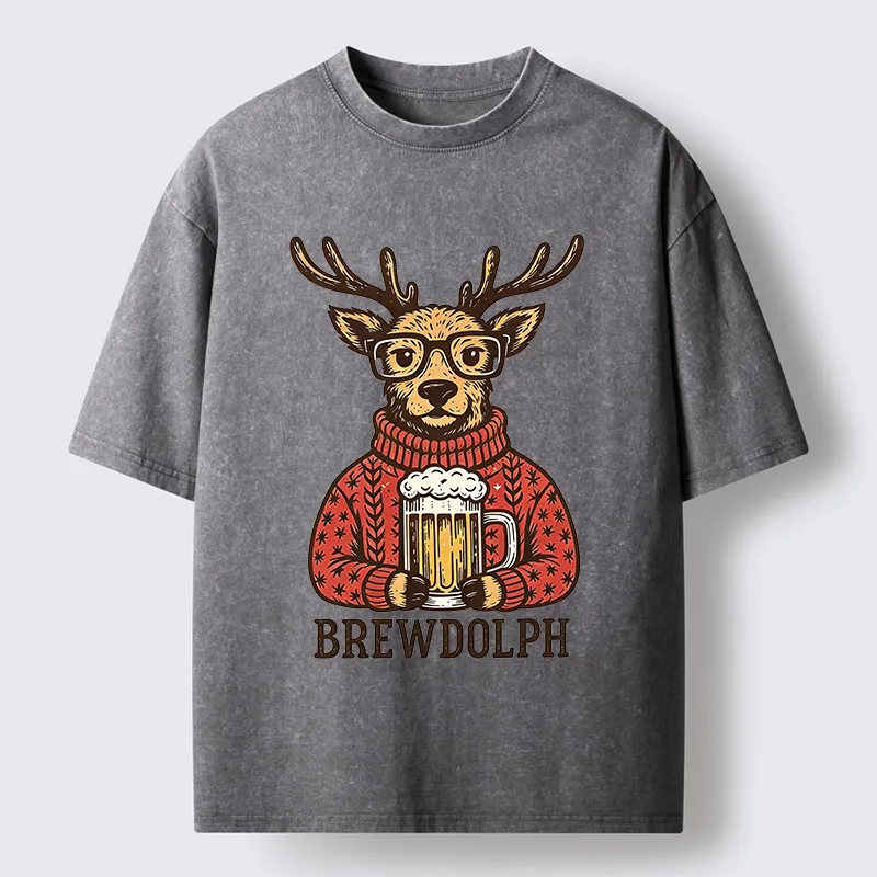 Tokyo-Tiger Christmas Beer Reindeer Meme Washed T-Shirt