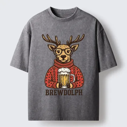 Tokyo-Tiger Christmas Beer Reindeer Meme Washed T-Shirt