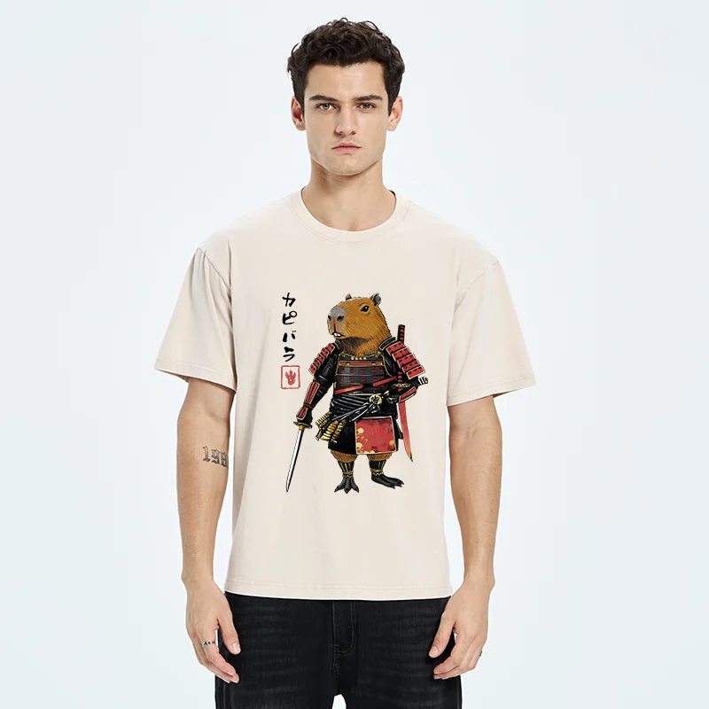 Tokyo-Tiger Capybara Samurai Wearing Armor Washed T-Shirt