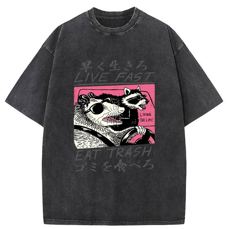 Tokyo-Tiger Live Fast  Eat Trash Washed T-Shirt