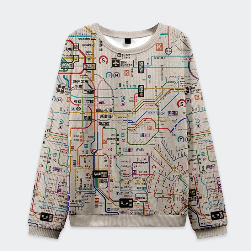 Tokyo-Tiger Tokyo Subway Map Christmas Ugly Sweatshirt