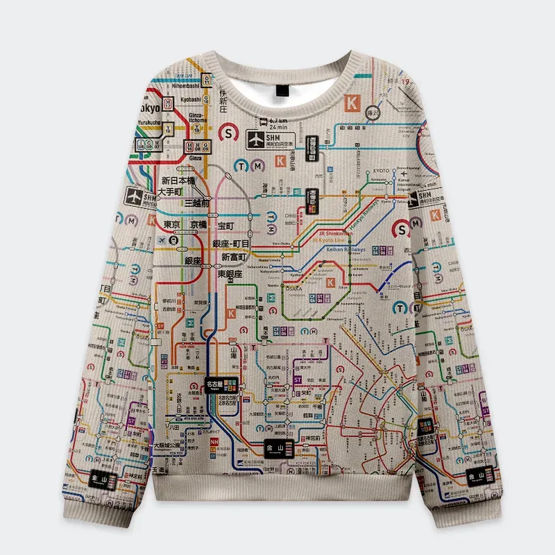 Tokyo-Tiger Tokyo Subway Map Christmas Ugly Sweatshirt
