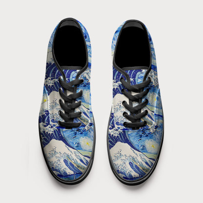 Tokyo-Tiger Waves Under The Starry Night Canvas Shoes