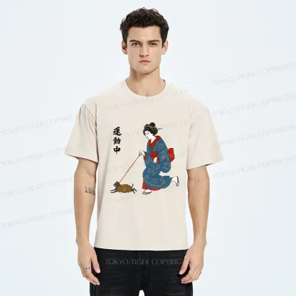 Tokyo-Tiger Geisha Walking Cat Washed T-Shirt